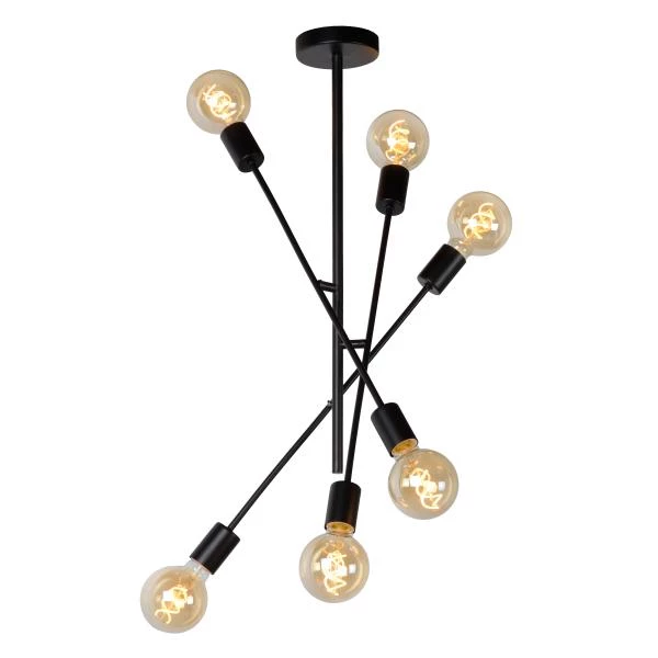 Lucide LESTER - Flush ceiling light - 6xE27 - Black - detail 3